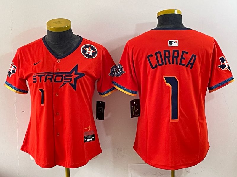 Youth 2025 Houston Astros #1 Correa Orange Four generations Joint Name Nike MLB Jersey style 01